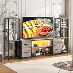 Yenlure LED TV Stand 55 Inch for Living Room with Charging Station Drawers Entertainment Center with 2 Industrial Bookshelves Modern Console Cabinet with Storage (Greige)