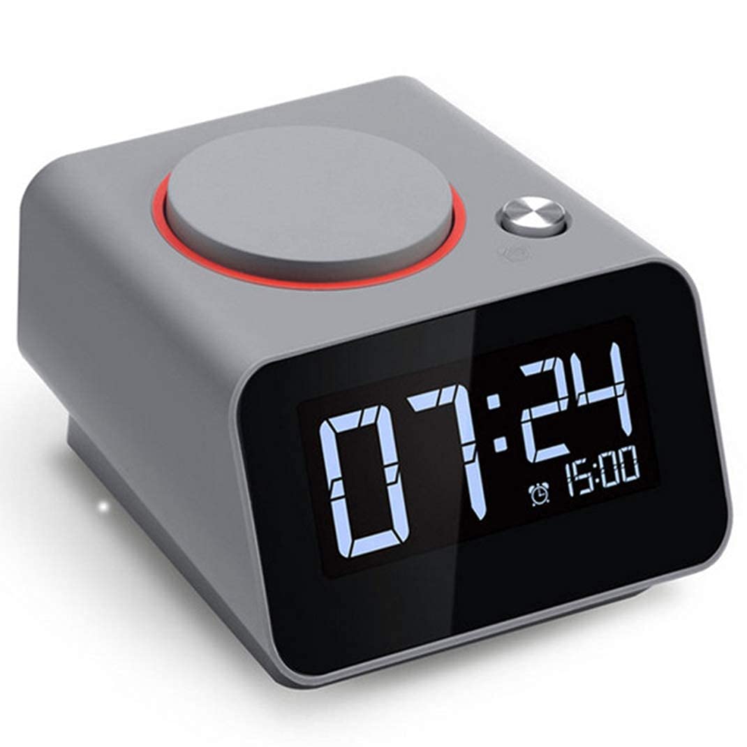 Reloj despertador electrónico inteligente con pantalla grande Lcd, función de carga USB dual Ajuste de brillo Snooze Reloj despertador digital Reloj de mesa Reloj LED portátil, verde (negro) (gris)