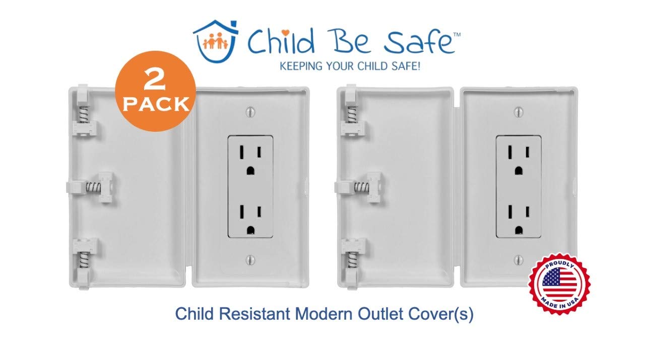 Child Be Safe, Baby and Toddler Resistant Electrical Safety Cover Guard for Home and Business, Modern Wide Outlet (White, 2-Pack) Child Be Safe, Baby and Toddler Resistant Electrical Safety Cover Guard for Home and Business, Modern Wide Outlet (White, 2-Pack)