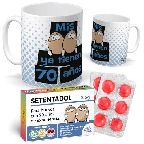 Pack Regalo 70 Cumpleaños Original: Taza Divertida “Mis Huevos...