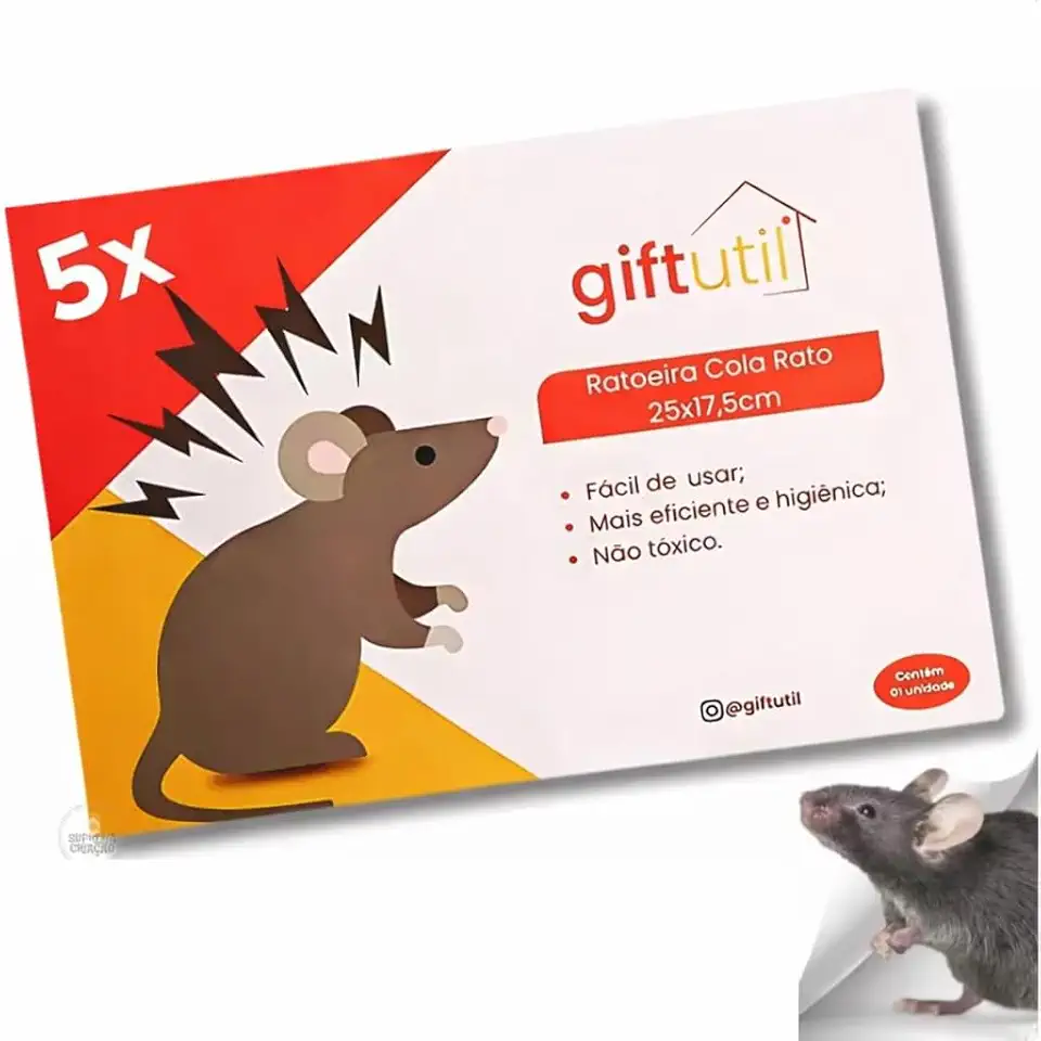 Kit com 5 Cola Rato Controle de Pragas Ratoeira Adesiva, Grande para Controle de Roedores, Uso Comercial e Doméstico