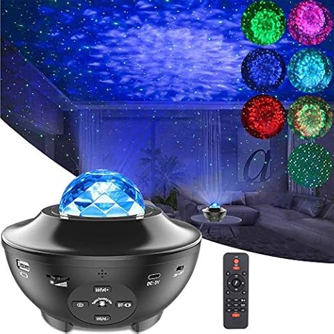 Star Projector Night Light, Ocean Wave LED Starry Night Light Projector with Music Speaker Sound Sensor Remote Control, 360° Rotating Projector Lamp for Kids Bedroom Home Stage Decoration Cover