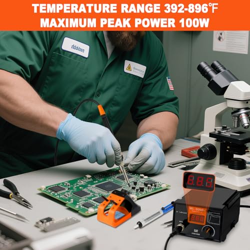Image of 939D+ Digital Soldering Station, 100W Equivalent Soldering Iron Kit with PID Temperature Control (392F-896F), F /C Display, Fast Heating, ESD Safe, Lead Free Accessories (Orange)