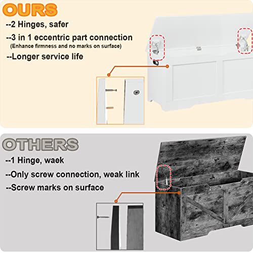 Timberer 39.4" Storage Chest, Wooden Storage Bench, Lift Top Toy Chest With 2 Safety Hinges, Large Toy Box, Entryway Bench For Living Room, Bedroom, White #TOP2