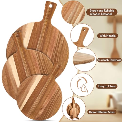 Set de 3 tablas redondas de acacia con mango y soporte miniatura 3