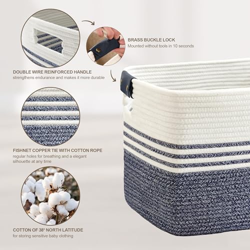 SunNewt 72L Woven Laundry Basket Hamper with Leather Handles,Denim Blue by SunNewt - Used condition - Image 2