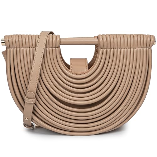 Image of Trendy Woven Evening Clutch Purse Half Round Designer Shoulder /Crossbody Bag Top-Handle Satchel Handbags