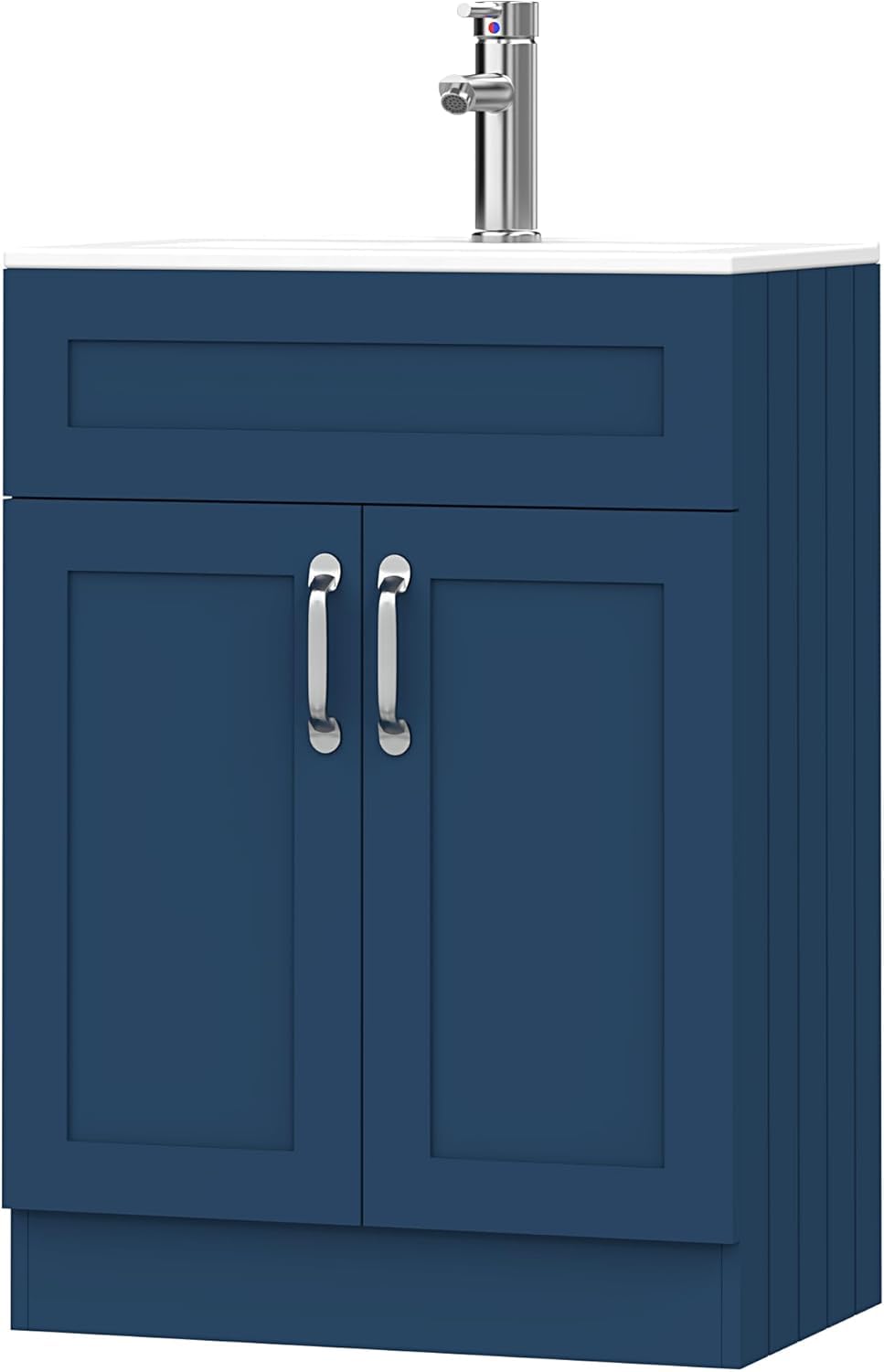 BELOFAY 500mm Floor Standing Bathroom Vanity Unit With Basin - Slim Waterproof Laquered Cloakroom Vanity Unit with 1 Tap Hole Ceramic Basin & Waste Included (Crawley Blue) — image 1
