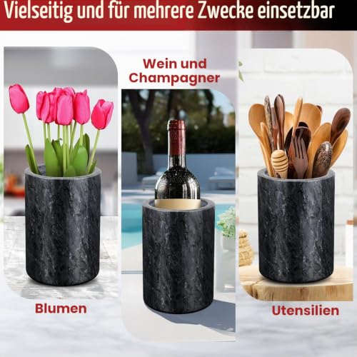 Flexzion Küchenwerkzeug Topf und Weinkühler-Kühler, naturer Marmor 5" x 7" Zoll, einzigartiger Steinbehälter für Löffel, Spatel… – Ansicht 5