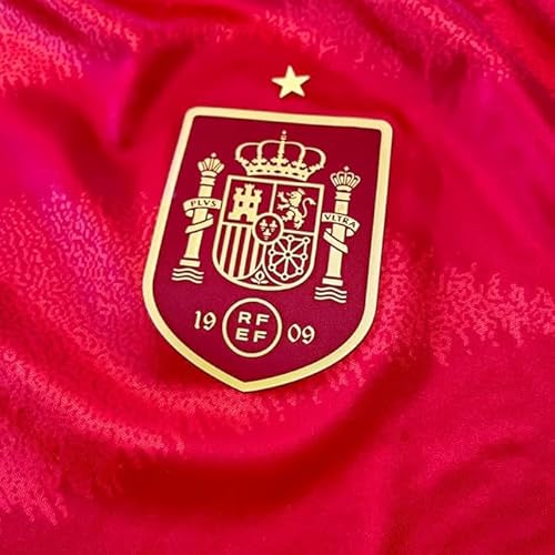 Genérico RFEF - Camiseta de Lamine Yamal Número 19 - Réplica Oficial 1ª Equipación 24/25 - Equipación Adulto - Diseño con Escudo de la Selección - Color Rojo y Amarillo - Talla M