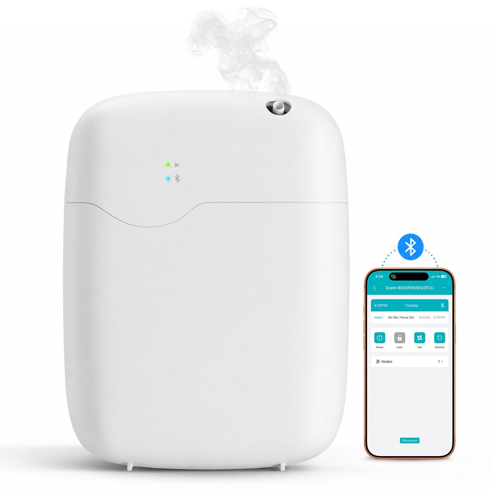 Diffusore di oli essenziali senz'acqua con controllo tramite app Bluetooth, macchina intelligente per profumo, copre fino a 3000 mq per casa, hotel e spa, diffusore silenzioso per aromaterapia