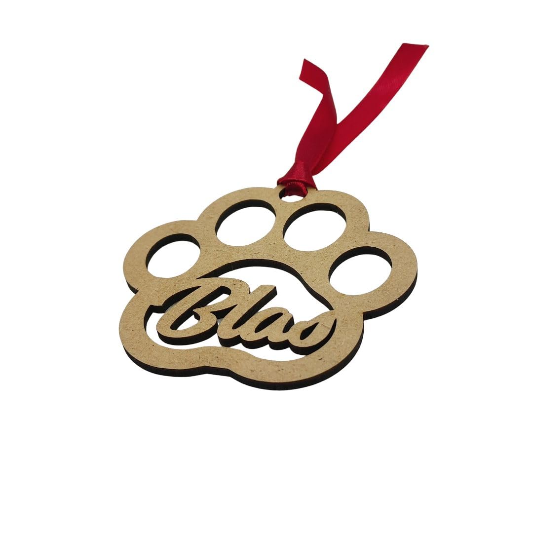 BurningWood Bolas de navidad personalizadas. De madera con forma de huella de perro. Cordel incluido. Adornos navideños. Ornamento, decoración para el árbol de navidad.