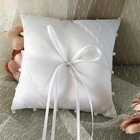 WIIIW Lace Wedding Ring Pillow Pearl Cushion Bearer Wedding Ring Cushion Marriage Couple Ring Holder Ring Bearer Cushion 15 x 15cm Cover