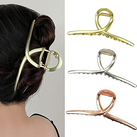 Big Metal Hair Claw Clips Non Slip Strong Hold Hair Clamp as Gift for Women Hair Accessories for Medium to Thick Hair (3pcs/box,Gold,Silver,Rose Gold) Cover