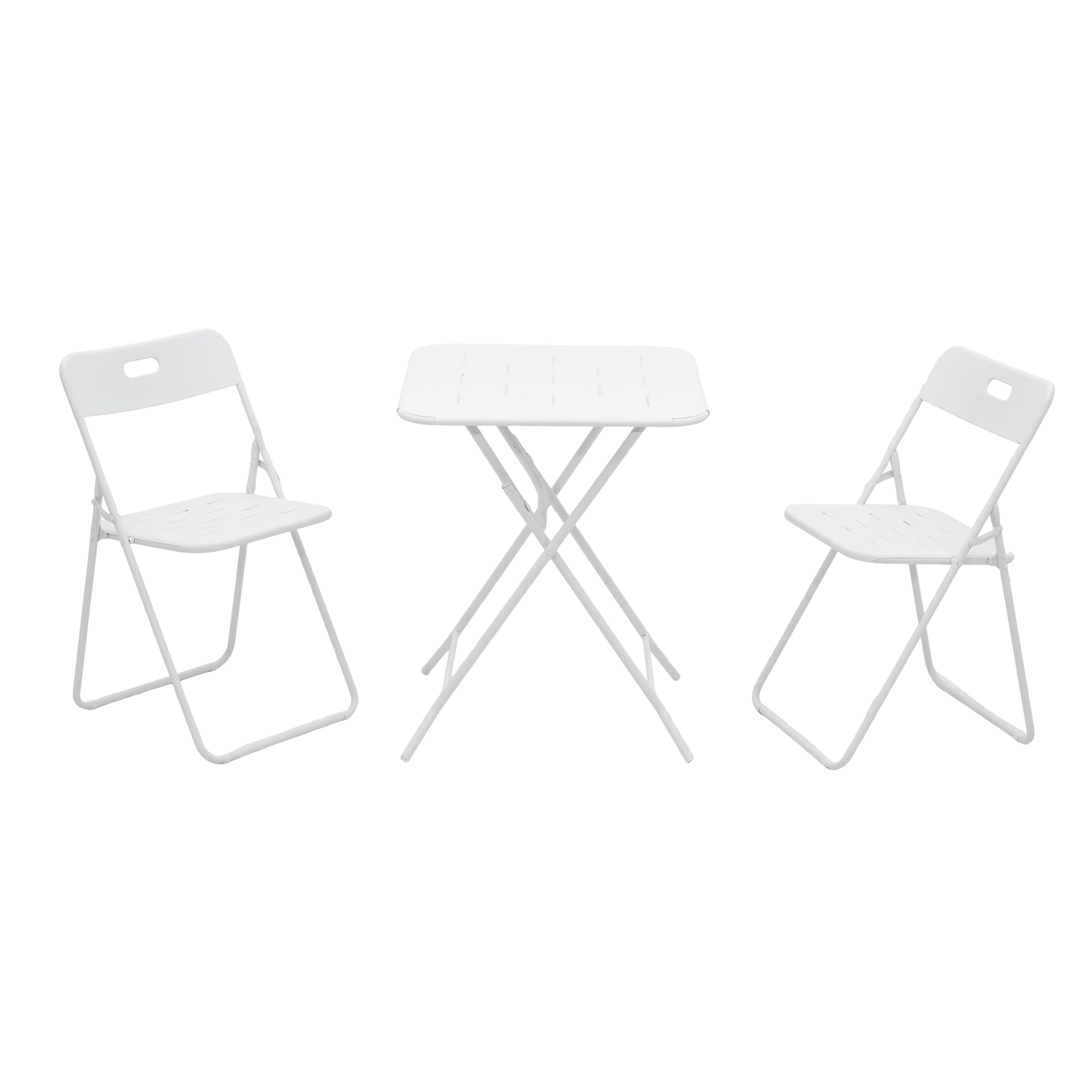 vutizal Set da bistrò pieghevole da 3 pezzi, 2 sedie e 1 tavolo, pieghevole, in acciaio con rivestimento E, resistente alle intemperie, bianco, per balcone, terrazza e giardino, set di mobili da