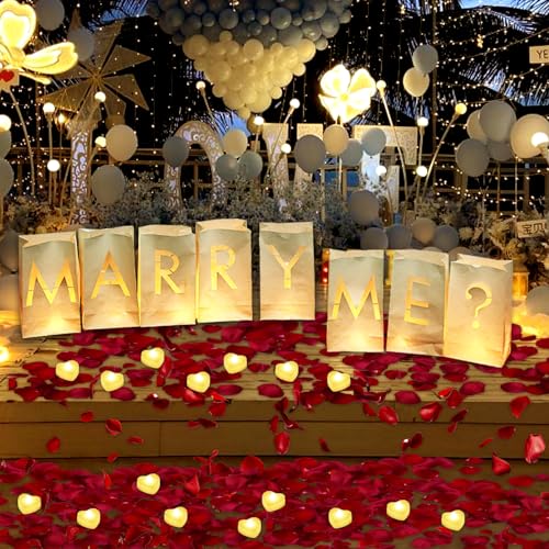 Marry Me LED-Buchstaben 3D Buchstabe Licht Vorschlag Dekoration-LED-Festzelt-Buchstabenlicht mit 4000 Stück roten künstlichen Rosenblüten für die Dekoration des Heiratsantrags für den Außenbereich