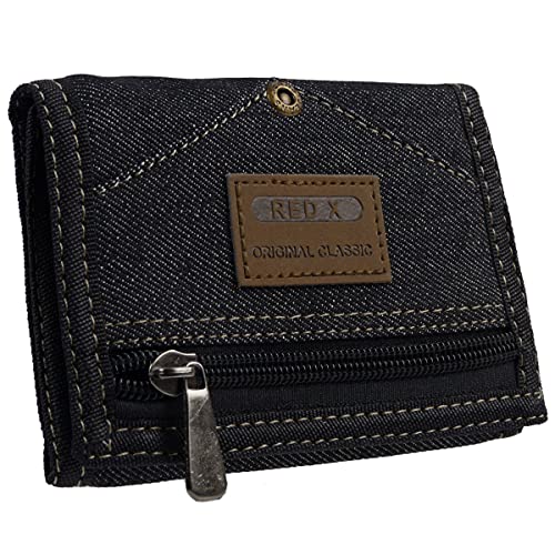 RED X Mens Denim Trifold Canvas Wallet Black, Black, Please see Dimensions, Casual