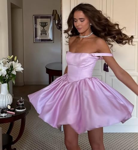 Short Satin Homecoming Dresses for Teens 2025 Square Neck Puffy HOCO Prom Dress3