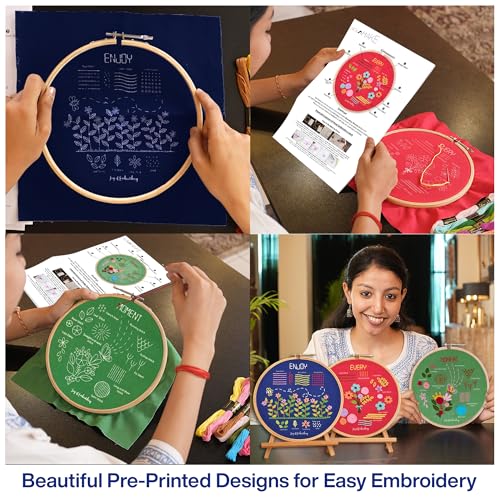 Image of picknMAKE Combo of 3 Embroidery kit for Beginners for Adults & Kids | Complete embroidery combo kit, 16 threads, hoops, needles, relaxing beginner-friendly craft, great gift for all ages