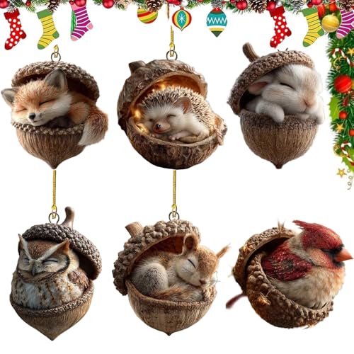 Forest Animal Ornaments, Acrylic Woodland Creature Christmas Tree Decorations with Acorn &...