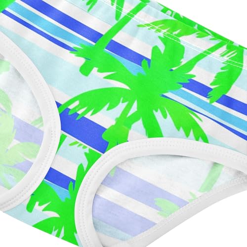 Green Palm Trees Blue Striped Little Girl Panties Toddlers Underwear Floral Cotton Fancy Briefs Girls Undies 2t4