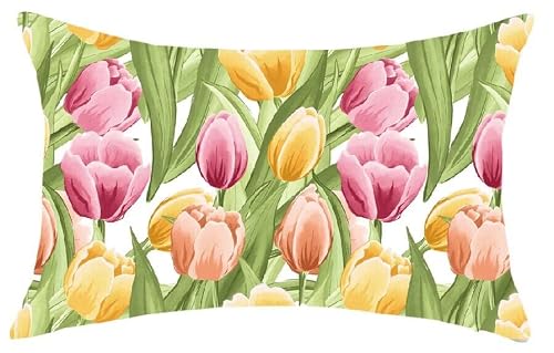 Onway Spring Tulips Lumbar Pillow Cover 12X20 Farmhouse Floral Bloom Throw Pillowcase Spring Summer Outdoor Decorative Cushion Case For Sofa Couch Home Bed Decorations #TOP30