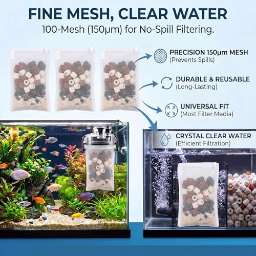 Image of Geiserailie 15 Pcs Aquarium Filter Media Bags 150 Micrometer Fine Filter Bags Mesh Reusable with Zipper for Activated Carbon Resins (4 x 6 Inch)