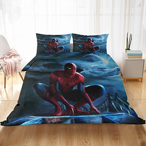 DCWE Spiderman - Juego de funda nórdica y funda de almohada (microfibra, hipoalergénico, 3 piezas), diseño de Spiderman, 2, 135x200cm