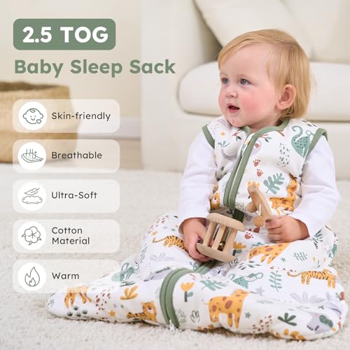 Image of Baby Sleep Sack 18-24 Months, 2.5 TOG Cotton Winter Baby Wearable Blanket with 2-Way Zipper, Warm Soft Sleeping Bag for Toddler Boy Girl, X-Large Giraffe