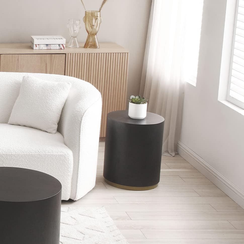 Miniatura 3 de Mesa auxiliar negra con borde dorado inferior para sala de estar, moderna mesa de centro redonda dorada o mesa auxiliar, mesa de sofá circular para