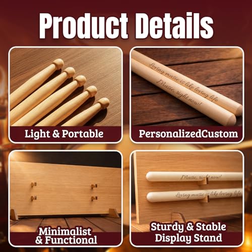 Baquetas Personalizadas 5A de Madera con Base de Exhibición miniatura 5