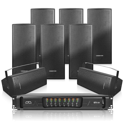 Sound Town Passive Wall-Mount Installation Speaker System with Eight Wall-Mount Speakers, One 8-Ch Power Amplifier, for Meeting Room, Conference, Restaurant, Commercial Installation (ETI8XU208B)