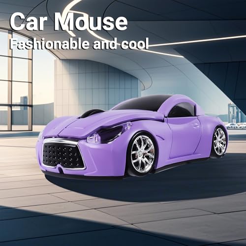 Image of elec Space Wireless Mini Mouse with Case - Cute Sports Car Shape, Lightweight & Portable, 10m Range, Plug and Play (Purple)