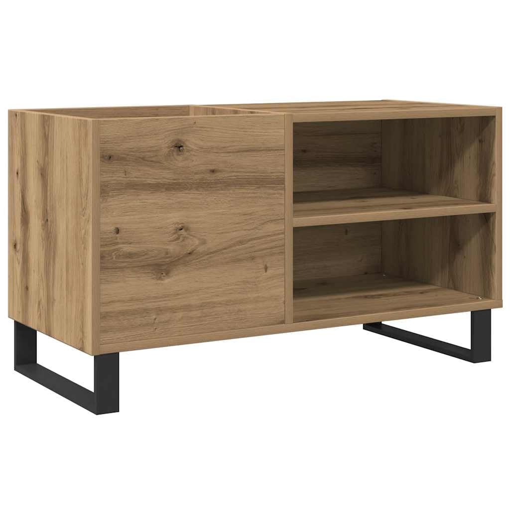 Armadietto per dischi in rovere Artisan, scaffale in vinile, 84,5 x 38 x 48 cm, stabile supporto per dischi in legno con gambe in ferro, mobile audio HiFi per collezione di album LP