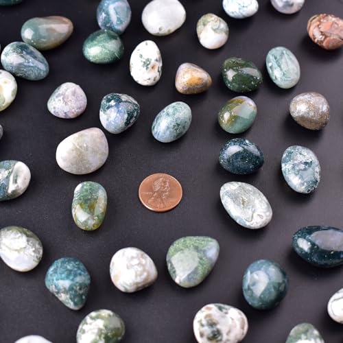 Image of Moss Agate Healing Crystal Stone Set - 24 Pieces, 0.6 inch Natural & Polished Stones for Healing, Meditation, Reiki, Chakra, Crafting & Decoration
