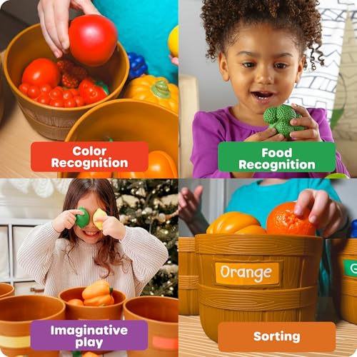 Image of Learning Resources Farmer's Market Color Sorting Set - Pretend Play Food Sets for Kids Kitchen, Color Sorting Toys, Plastic Fruit and Vegetable Toy for Kids Kitchen Set, Play Food for Toddlers 1-3