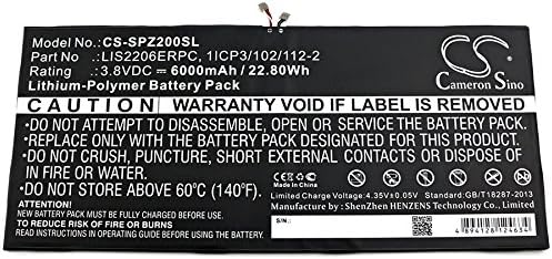 6000mAh / 22.80Wh Replacement Battery for Sony SGP511, SGP512, SGP521, SGP541, SGP551, SGP561, SOT21, Xperia Tablet Z2, Xperia Tablet Z2 TD-LTE PN:Sony 1277-3631.1B, 1ICP3/102/112-2, LIS2206ERPC