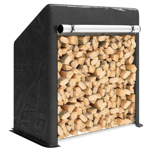 Outsunny Legnaia da Esterno in Acciaio Rinforzato, Portalegna da Esterno con Copertura Impermeabile e Maniglia, Porta Legna Compatto Salvaspazio, 100x60x110 cm, Nero e Argento