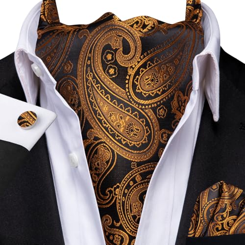 Image of Dubulle Paisley Floral Ascot for Men Self Tie Mens Cravat and Pocket Square Cufflinks Wedding