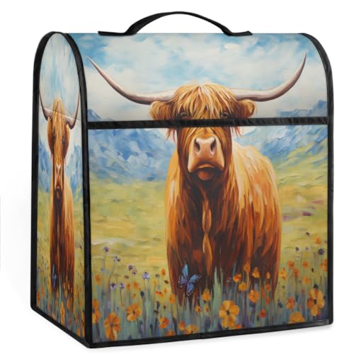 Coffee Maker Cover Highland Cow Flower Pattern Kitchen Appliance Covers Small Appliance Covers Blender Cover Juicer Cover Dust Covers for Kitchen Appliances with Top Handle and Pockets,Washable,C952