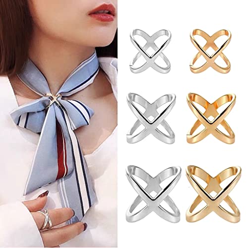 Women Lady X Shaped Simple Silk Scarf Buckle Rings Scarves Clip Blouse Clasp Wrap Hoder Clothing Decoration Accessories3
