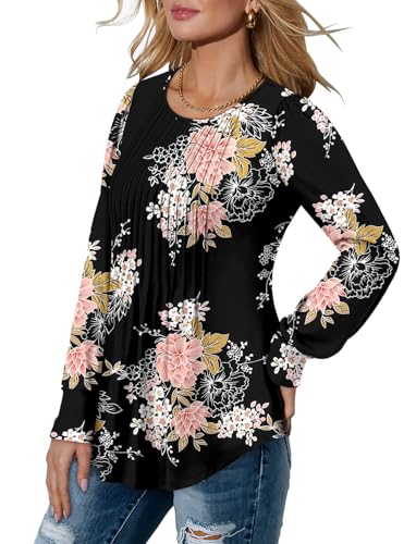 BETTE BOUTIK Long Sleeve Shirts for Women Fall Tops Dressy Blouses Crewneck Tunic Tops for Leggings S-3XL