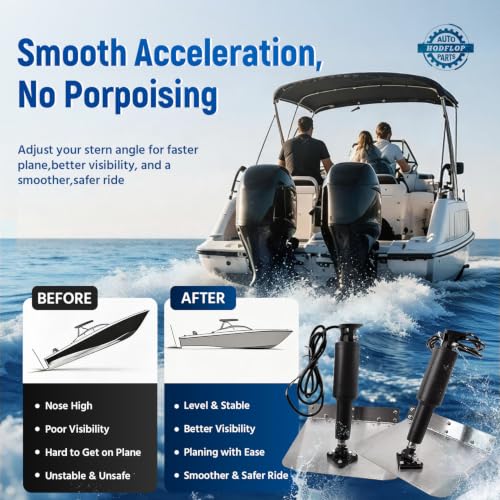 Image of 15101-104 9 inch x 12 inch Standard Electric Trim Tab Kit, 12V Marine Grade Boat Trim Tabs with Double Rocker Switch for 16ft-25ft Boats Replaces 15001-101, 15101104, 15001101, 10222-211D