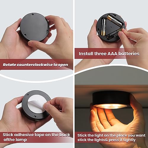 Image of Push Lights with Remote Puck Lighting Battery Operated Tap Lights Button Stick On Color Changing Led Lights 6 Pack (Black 6P)