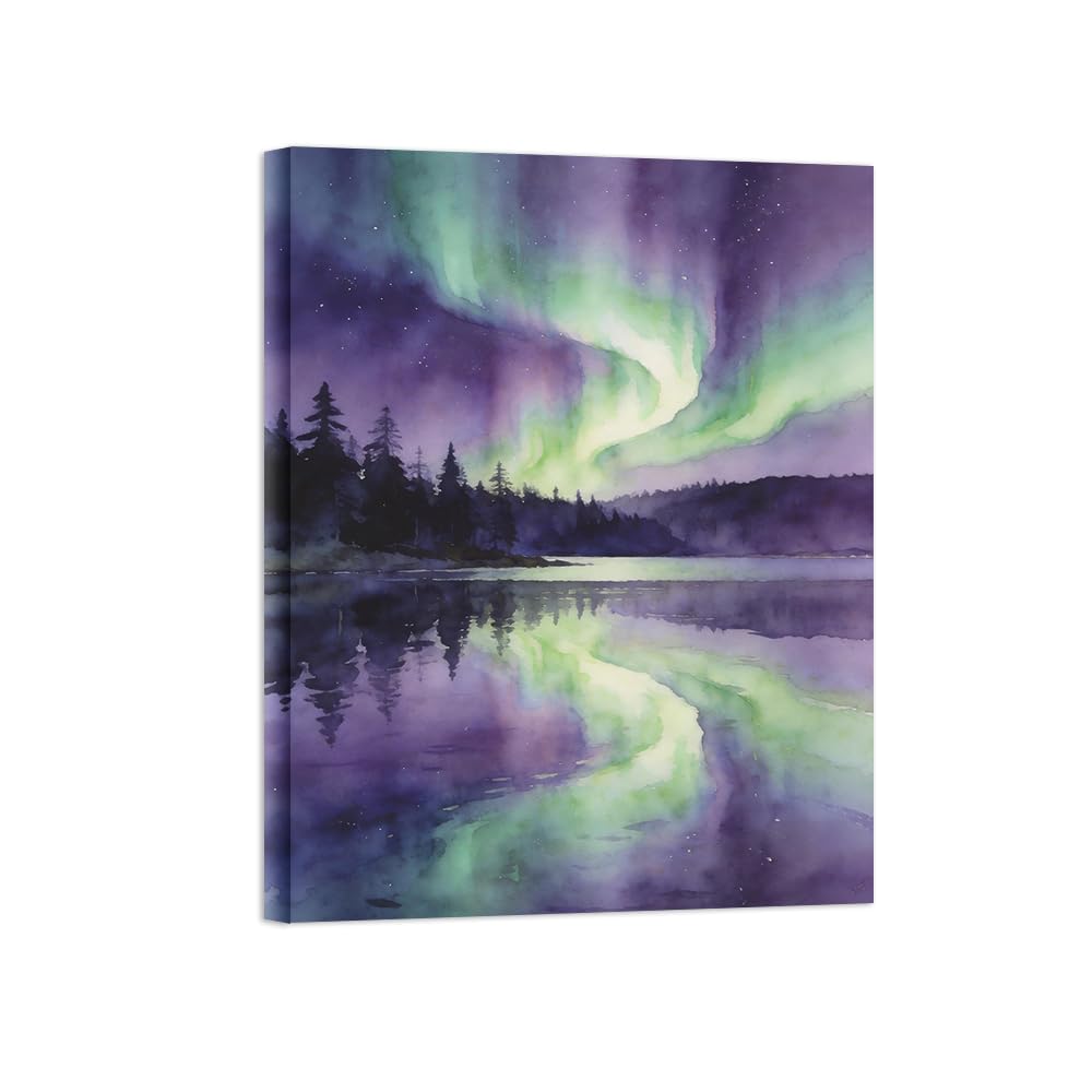OZPWBVY Northern Lights Landscape Canvas Prints Ready to Hang 30x40cm Wrapped Canvas
