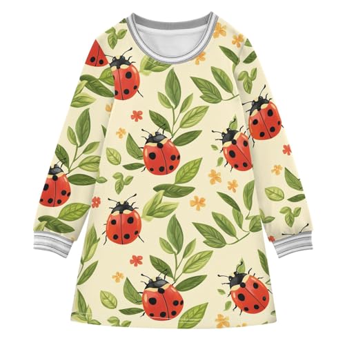 Ladybug and Leaf Girls Dresses Long Sleeve Sweatshirt Dress for Girls Winter Toddler Casual A Line Dresses Size 2-8T