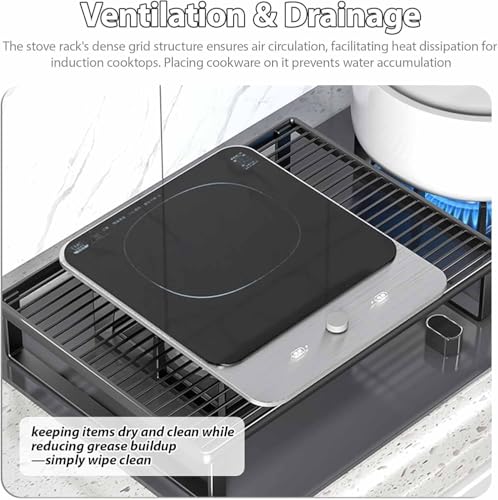 Estante de la cubierta de la placa de cocina del acero inoxidable, bandeja del organizador de la estufa de la inducción antideslizante con el diseño durable de la rejilla para el espacio del contador