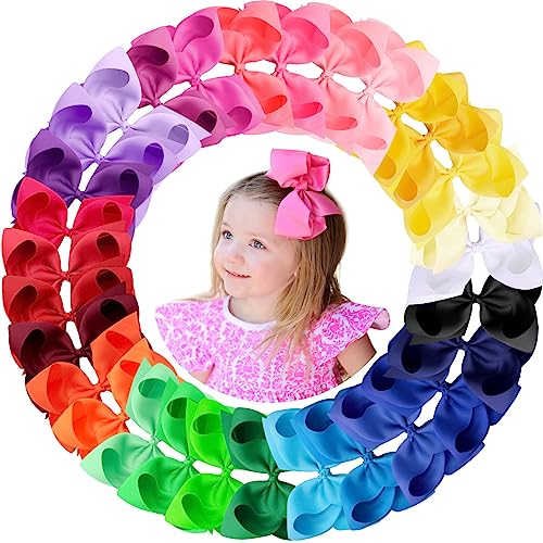 Oaoleer Hair Bows 30 Colors 4 Inch Grosgrain Ribbon Bows Alligator Clips Hair Barrettes Hair Accessories for Girls Toddler Infants Kids Teens Children