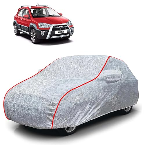 Image of Sulfar 100% Waterproof Car Body Cover Compatible with Mirror for Toyota Etios Cross (Triple Stitched, Full Bottom Elastic, Magic Silver with Red Piping)