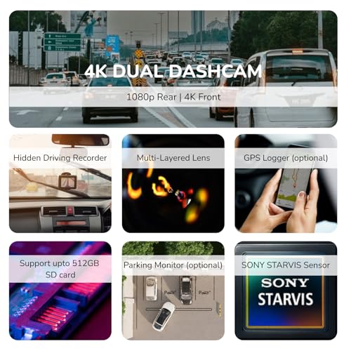 Image of Fleettrack F9 Dual DashCam for Car | 4K Front + 1080P Rear | Sony STARVIS IMX335 | 5.8GHz WiFi | 1.47 inch IPS Display | G-Sensor | Parking Mode | 140 Wide Angle | 512GB Support